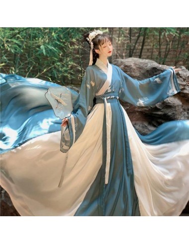 Hanfu  Bleu et Blanc brillant des détails fins