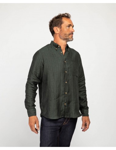 Chemise à chevrons en lin vert l'achat 